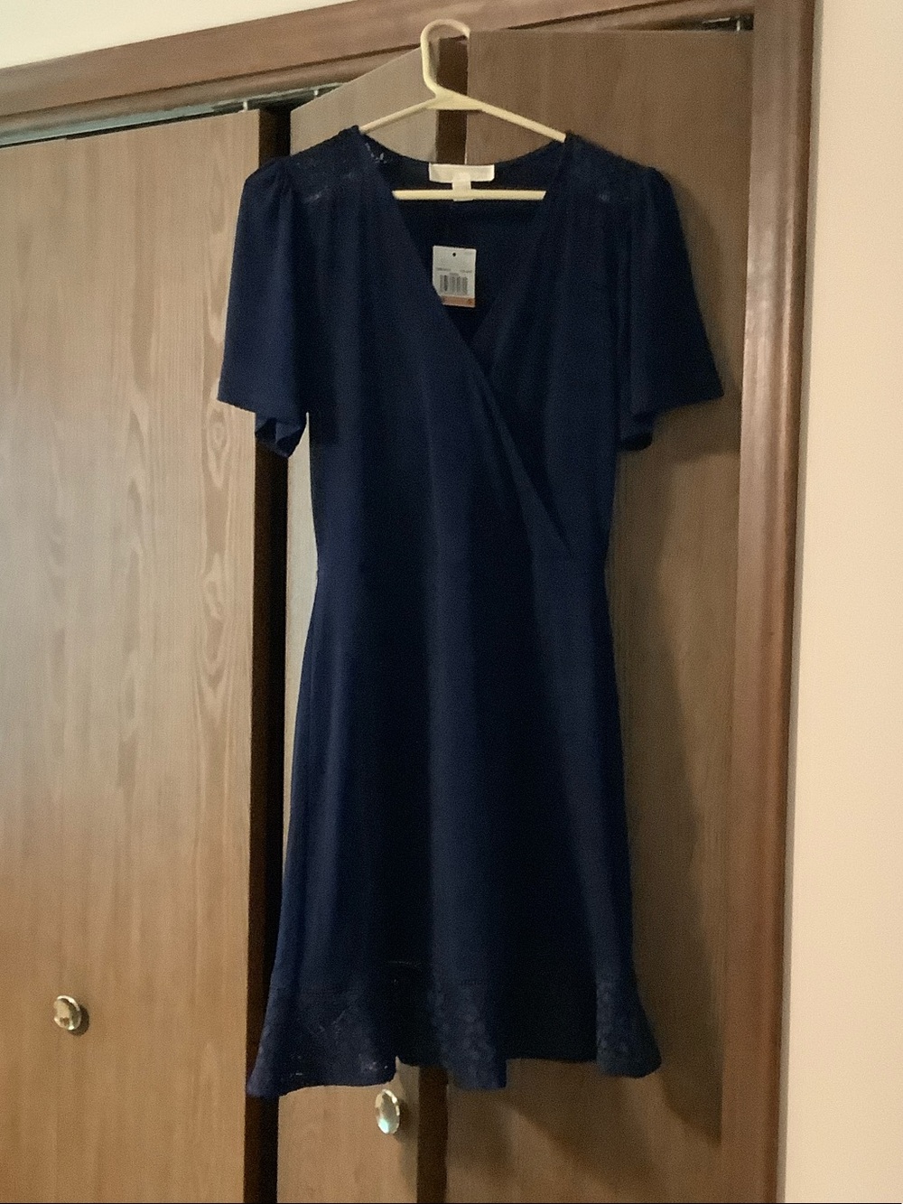 Michael Kors Navy Wrap-Style Short Sleeve Dress